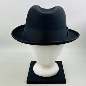 Vintage Mens Sterling Hats Black Felt Fedora Hat Grosgrain Ribbon Bow No Size